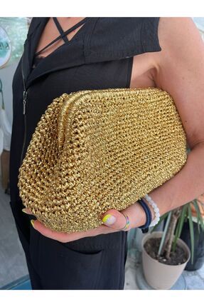 burslu gold clutch çanta