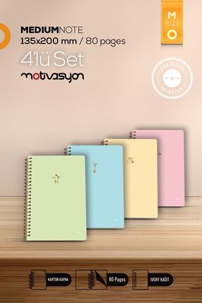 Motivasyon Defter Color Serisi Medium 4'lü Set 4 Farklı Renk Spiralli