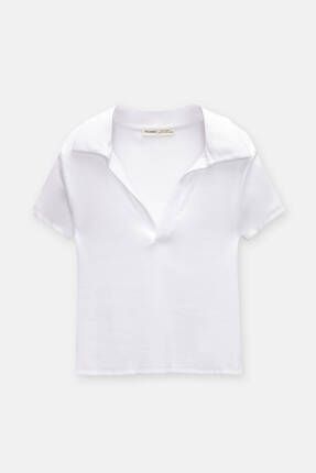 Pull Bear K sa kollu ve polo yaka crop t shirt Fiyat Yorumlar Trendyol