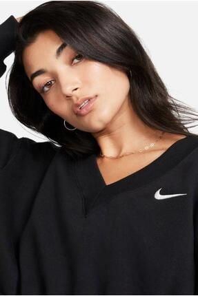 Nike Phoenix Fleece Crop V yaka Kad n Siyah Sweatshirt Fiyat Yorumlar Trendyol