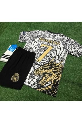 R.e.a.l Madrid Yeni Sezon Dragon Desenli Cristiano Ronaldo Çocuk Forması 3'lü Set (BLACK-WHİTE)