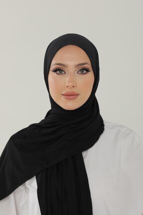 Siyah Luxury Penye Şal - Kadın Tesettür Jersey Hijab Lycra Shawl