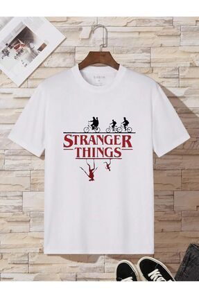 MODAR CH Stranger Things T shirt Beyaz Oversize Bask l Bisiklet Yaka Bask l K sa Kol Bol Fiyat Yorumlar Trendyol