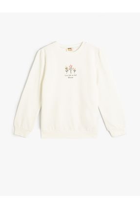 Sweatshirt Uzun Kollu Bisiklet Yaka Çiçek Baskılı Pamuklu