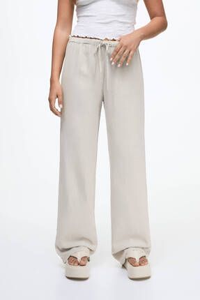 Pull Bear Dokumlu Keten Pantolon Fiyat Yorumlar Trendyol