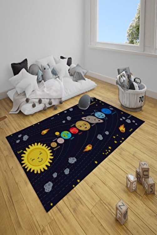 hazar hali dijital baskili gunes sistemi uzay desenli cocuk halisi fiyati yorumlari trendyol