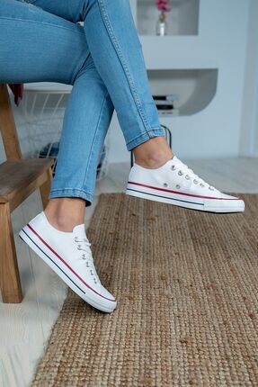 Unisex Beyaz Keten Convers Model Spor Ayakkabı Keten Sneaker