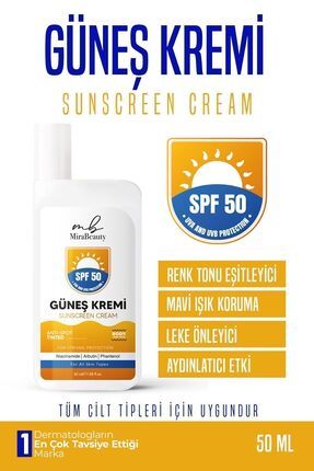 Ton Eşitleyici Yüksek Koruma Etkili Spf50 Aydınlatıcı Pembe Yüz Güneş Kremi Hibrit Formül 50 ml