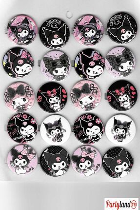 Kuromi Hello Kitty Temalı 20 Adet Metal Rozet