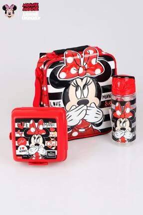 YENİ SEZON LİSANSLI MINNIE MOUSE BESLENME ÇANTASI,BESLENME KABI VE TRITAN MATARA 500 ML BESLENME SET