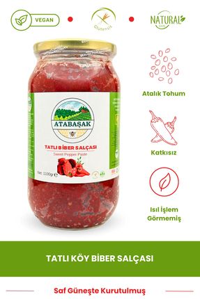 Çiftçiden Organik Saf Güneşte Kurutulmuş Organik (TATLI) Köy Biberi Salçası 1100 Gr( El Yapımı)