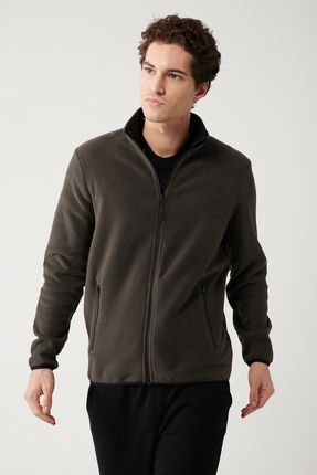 Erkek Antrasit Polar Sweatshirt Dik Yaka Soğuğa Dayanıklı Fermuarlı Regular Fit E001069