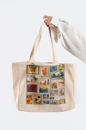 Canvas Tote Omuz Ve Plaj Çantası Kanvas Gabardin Bez Postcard