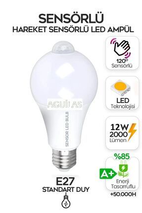 Sensörlü Led Ampül Hareket Algılayıcılı E27 Duy 12 Watt 2000 Lümen Hareket Sensörlü Led Lamba Işık