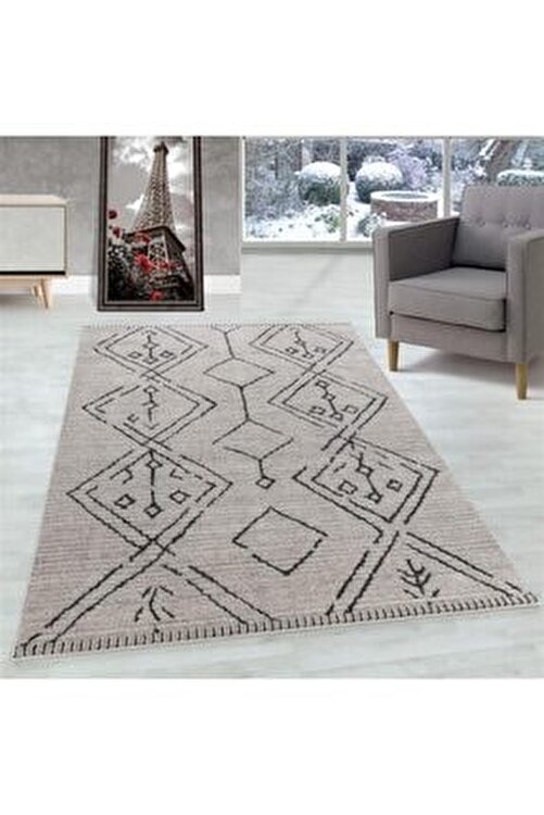 ayyildiz modern yumusak salon halisi berber stil kilim desenli hali bej fiyati yorumlari trendyol