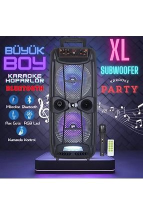 Büyük Boy Karaoke Speaker Mikrofonlu Bluetooth Hoparlör Extra Bass-Tweeter Subwoofer Ses Bombası