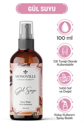 Gül Suyu Tonik Cam Şişe 100 ml %100 Saf ve Doğal Sprey Başlıklı (Rose Water)