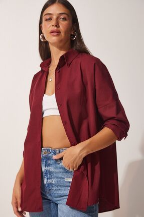 Oversize Basic Gömlek BORDO