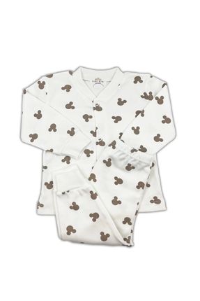 Mickey Mouse Bebek Pijama Takımı - Ekru 3-6 Ay