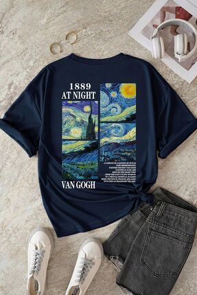 Unisex Van Gogh Baskılı Oversize Tshirt