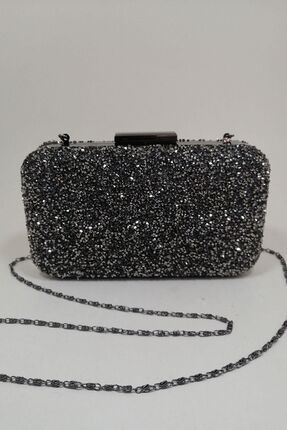 Yakamoz Hematit Kadın Taşlı Abiye Clutch Portföy Çanta