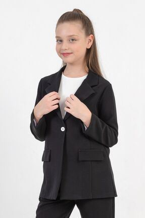 Tek Düğmeli Katlanabilir Astarsız Kız Çocuk Blazer Ceket