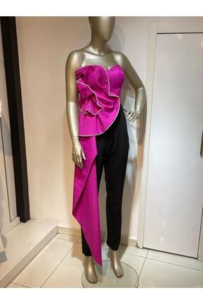 Robes Fu ya Straplez Parlak Ta l Kalp Yaka Garnili Gul Detayl Boru Paca Abiye Tulum Fiyat Yorumlar Trendyol