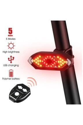 5 Modlu Su Geçirmez Usb Led Şarjlı Sinyal Kablosuz Kumandalı Bisiklet - Scooter Arka Işık