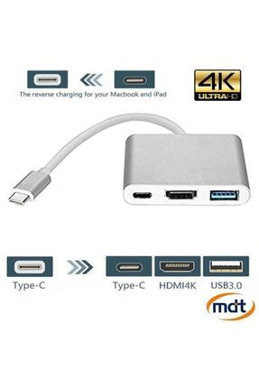 3'in 1 Type-c To Hdmi 4k Usb 3.0 Dönüştürücü Adaptör Macbook, Pro 2015 2016 2017 Samsung S8 S9 S10