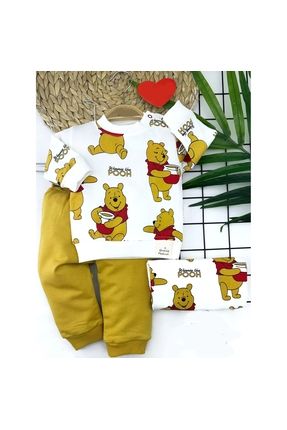 9-12-18-24 Ay Pooh Baskılı Yaka Çıtçıtlı Uzun Kollu Sweatli 2li Kız Erkek Bebek Takımı