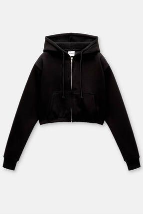 Pull Bear Fermuarl ve kapu onlu crop polar sweatshirt Fiyat Yorumlar Trendyol