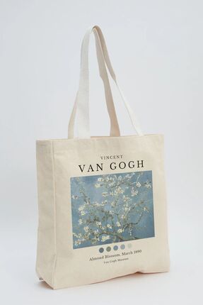 Van Gogh Almond Blossom 1890 Fermuarlı Körüklü Kalın Kanvas Bez Çanta