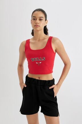 Fit Nba Chicago Bulls Crop Bisiklet Yaka Ribana Atlet B9960ax24sm