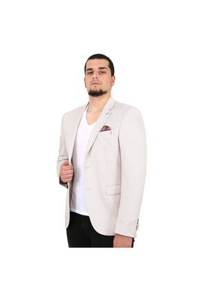 Erkek Bej Slım Fıt Büyük Beden Blazer Ceket