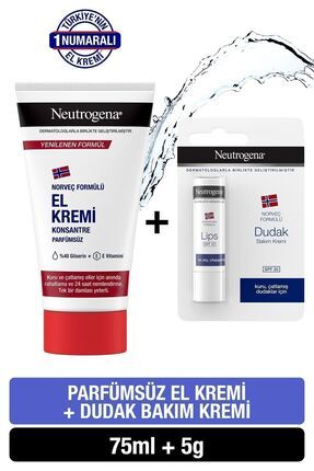 Norveç Formülü Parfümsüz El Kremi 75 ml Dudak Kremi Hediye