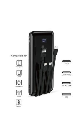 10.000 Mah Plus Dijital Göstergeli Dahili Çoklu Kablolu Powerbank,siyah,taşınabilir Şarj Cihazı Blic