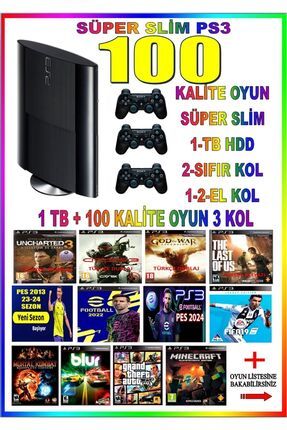 Ps3 1 Tb Süper Slim 100 Dijital Oyun 3 Kablosuz Kol (06 Ay Cihaz Garanti ) (YENİLENMİŞ PS3)