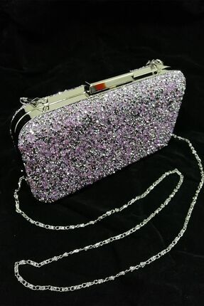 Yakamoz Lila Taşlı Abiye Clutch Portföy Çanta