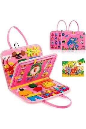 Montessori Keçe Eğitim Çantası Busy Board- Pembe 4 Sayfa