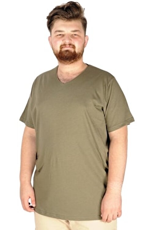 Modexl Büyük Beden Tshirt V Yaka 20032 Haki 1