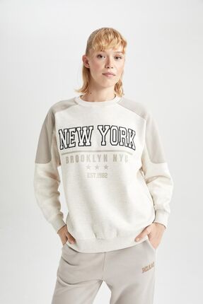 Fit Oversize Fit Bisiklet Yaka Baskılı Kalın Sweatshirt A9557ax23wn