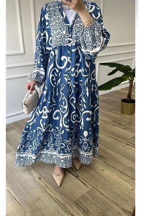 ELEGANTSTİL PREMİUM VİSKON DESENLİ TESETTÜR ELBİSE