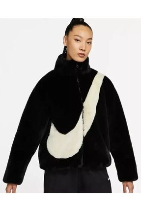 Nike Ladies Oversized Faux Fur Swoosh Logo Jacket DO3791 010 Fiyat Yorumlar Trendyol