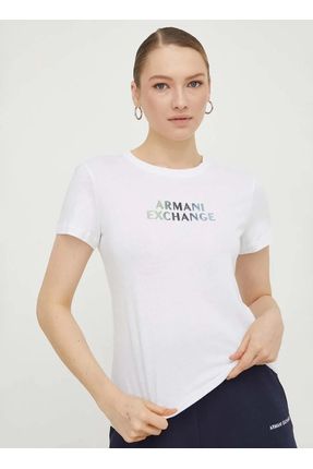 Armani Exchange Bisiklet Yaka Bask l Beyaz Kad n T Shirt 3DYT14 Fiyat Yorumlar Trendyol