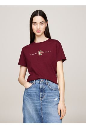 Tommy Jeans Yuvarlak Yaka Nak l Bordo Kad n T Shirt TJW REG CREST LINEAR TEE EXT Fiyat Yorumlar Trendyol