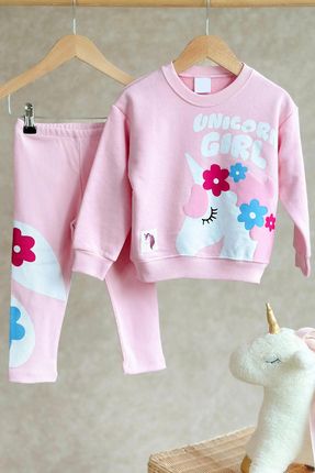 Monila Yeni Sezon K z Cocuk 3 plik Pamuk Kuma Unicorn Bask l Sweatshirt ve Fitilli Tayt Alt Ust Tak m Fiyat Yorumlar Trendyol