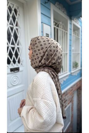 GO SCARF SHAWL Ithal Ipek Lv Desen Bej kahve Cift Tarafl Luks al