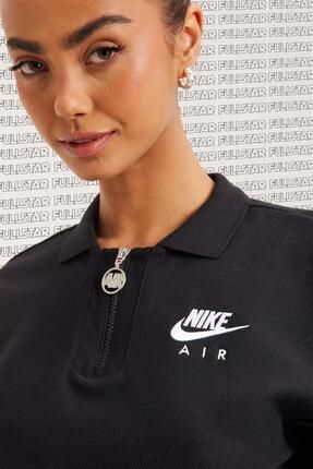 Nike Air Pique Polo Crop Tee Loose Fit Bol Kesim Polyester K sa Ti ort Siyah Fiyat Yorumlar Trendyol