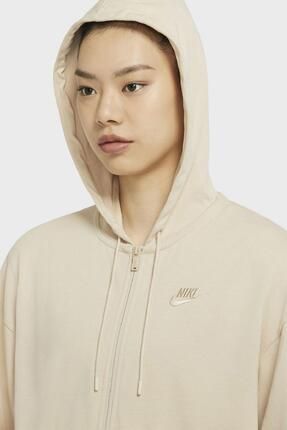 Nike Sportswear Jersey Loose Fit Full Zip Hoodie Bol Kal p Kapu onlu Bej Sweat Fiyat Yorumlar Trendyol