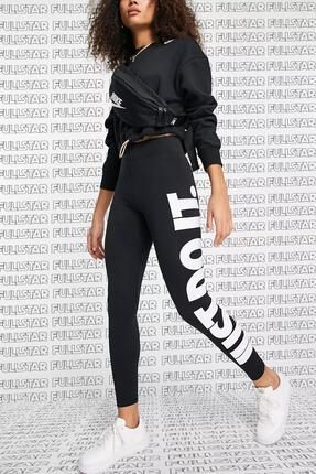 Nike Sportswear High Rise Printed Leggings Cotton Pamuklu Bask l Yuksek Belli Tayt Siyah Fiyat Yorumlar Trendyol